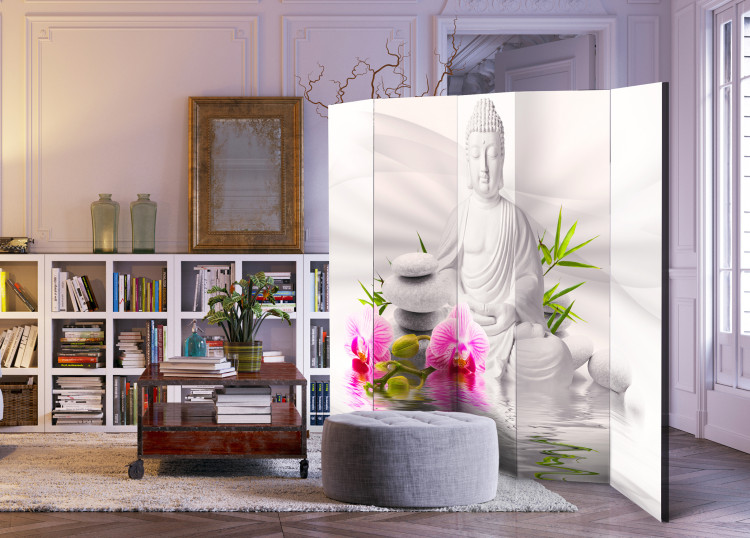 Room Divider Screen Buddha and Orchids II - oriental motif of Buddha and flowers in Zen style 95475 additionalImage 4