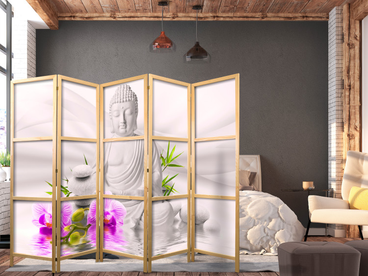 Room Divider Screen Buddha and Orchids II - oriental motif of Buddha and flowers in Zen style 95475 additionalImage 8