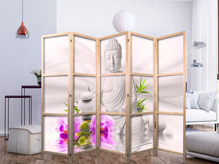 Room Divider Screen Buddha and Orchids II - oriental motif of Buddha and flowers in Zen style 95475 additionalImage 6
