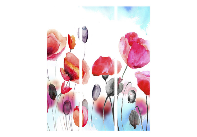 Room Divider Screen Swayed by the Wind - colorful poppy flowers in a meadow in watercolor motif 95575 additionalImage 3