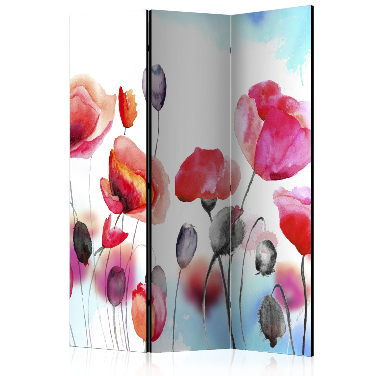 Room Divider Screen Swayed by the Wind - colorful poppy flowers in a meadow in watercolor motif 95575