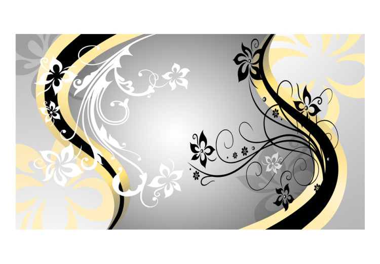 Photo Wallpaper Floral abstraction - yellow and black ornaments motif on a grey background 97175 additionalImage 1
