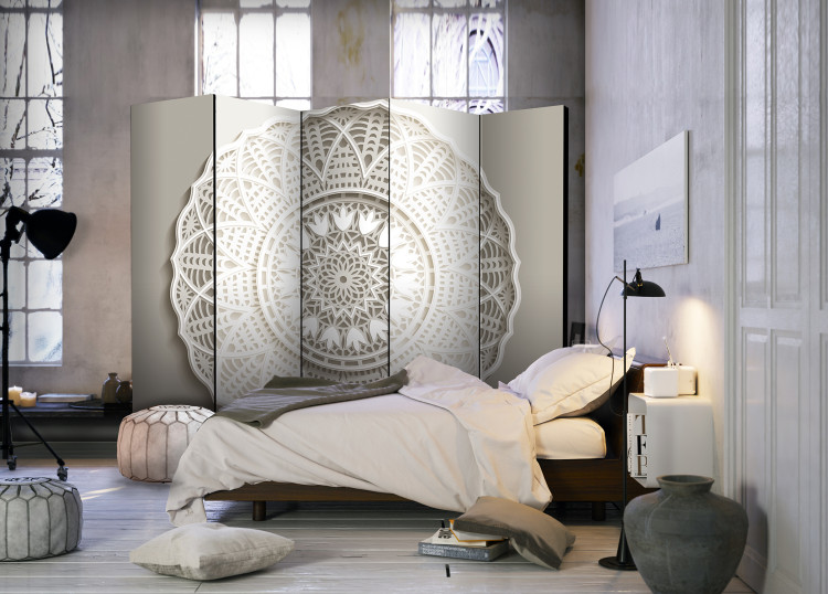Room Separator Mandala 3D II - white patterned mandala with 3D effect ornaments 98575 additionalImage 2