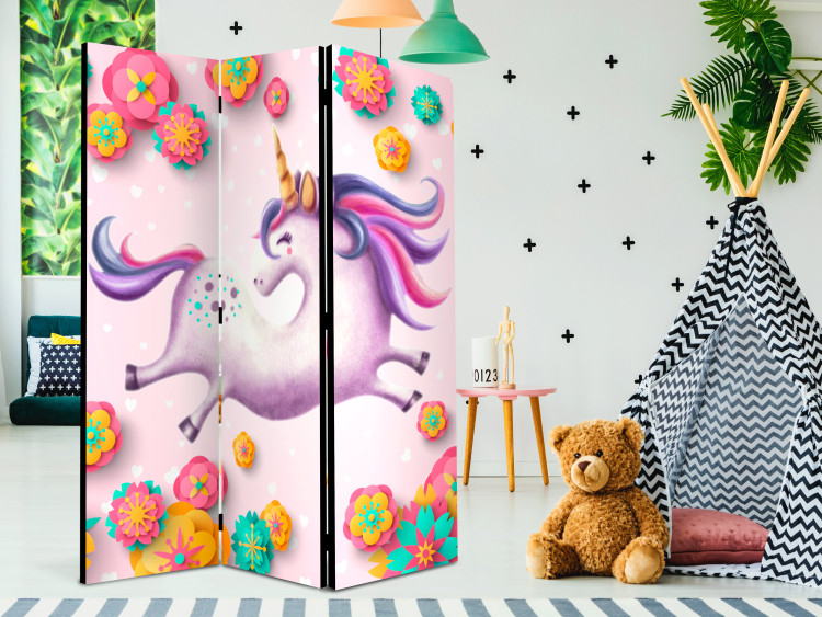 Room Divider Screen Flexible Unicorn - colorful and whimsical unicorn with flowers in the background 117385 additionalImage 4