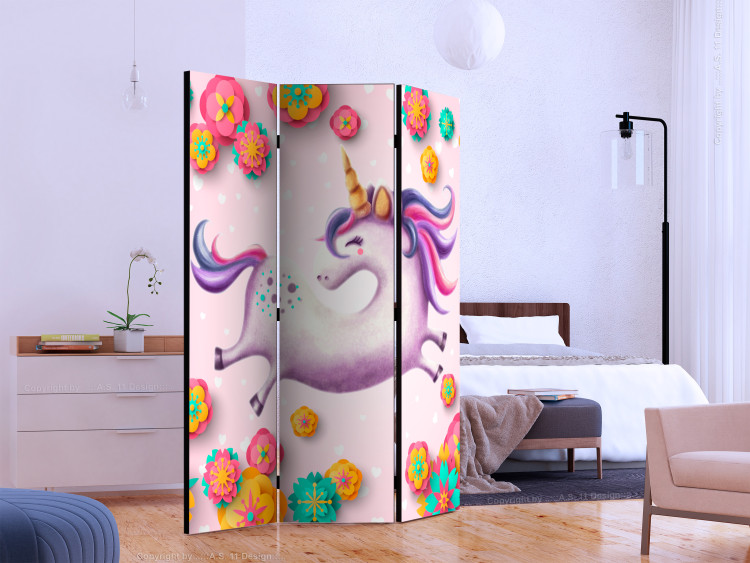 Room Divider Screen Flexible Unicorn - colorful and whimsical unicorn with flowers in the background 117385 additionalImage 2