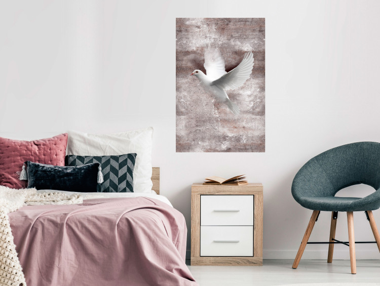 Wall Poster Love in Flight - composition with a white bird on an irregular background 118785 additionalImage 23