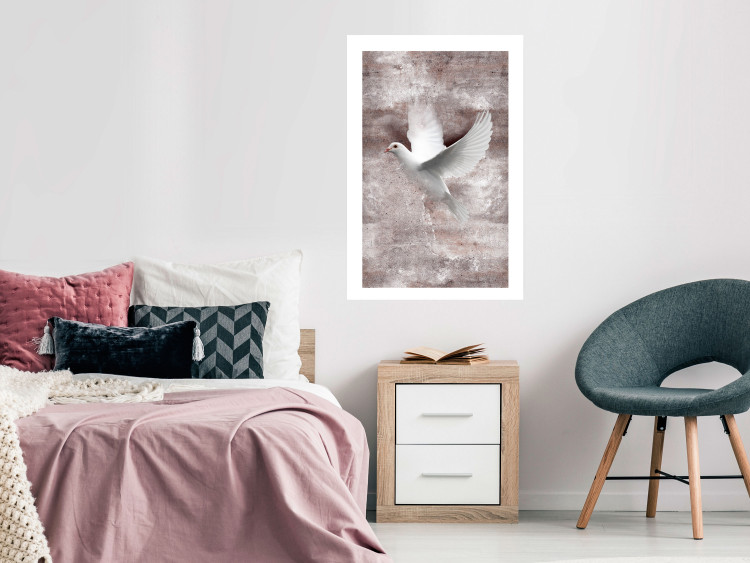 Wall Poster Love in Flight - composition with a white bird on an irregular background 118785 additionalImage 2