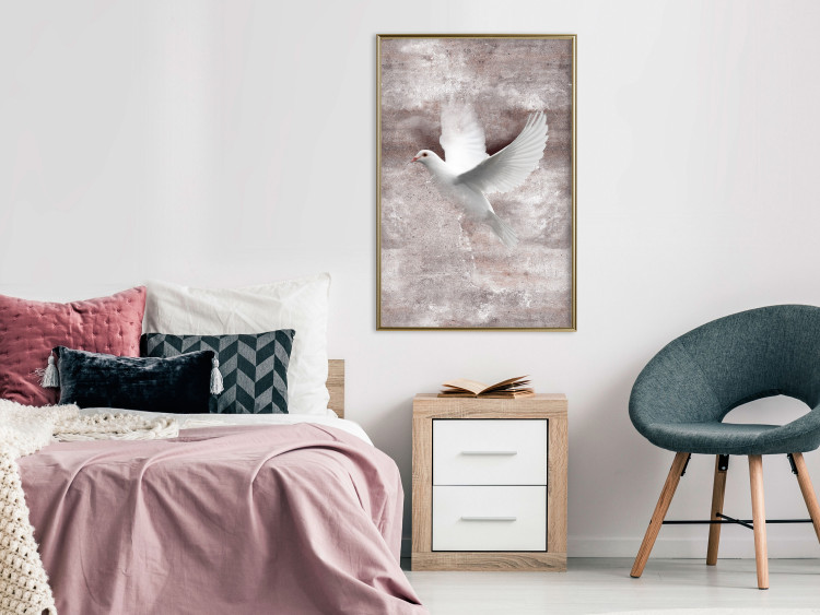 Wall Poster Love in Flight - composition with a white bird on an irregular background 118785 additionalImage 7