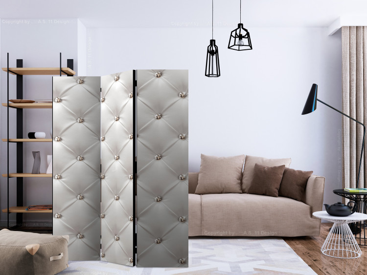 Folding Screen White Elegance - white quilted leather texture in shining diamonds 123285 additionalImage 4