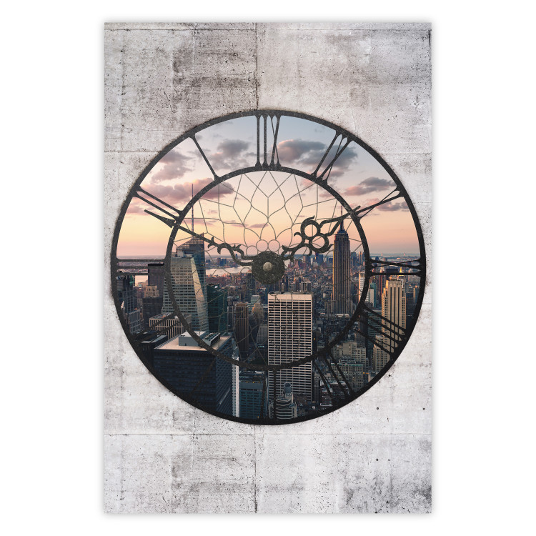 Wall Poster Time Space - view from window shaped like a clock face on city skyscraper 123485