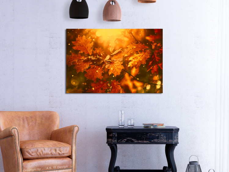 Canvas Print Autumn oak leaves - photograph of golden leaves in the rays of the sun 123785 additionalImage 3