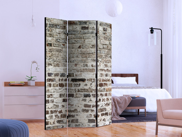 Room Divider Screen Walls of Time (3-piece) - light pattern with weathered brick texture 124085 additionalImage 2