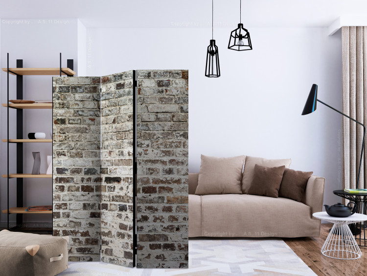 Room Divider Screen Walls of Time (3-piece) - light pattern with weathered brick texture 124085 additionalImage 4