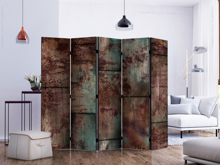 Room Divider Screen Dark Metal II (5-piece) - retro metal in browns and turquoises 124285 additionalImage 2