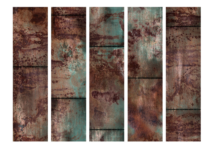 Room Divider Screen Dark Metal II (5-piece) - retro metal in browns and turquoises 124285 additionalImage 3