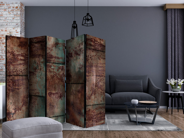 Room Divider Screen Dark Metal II (5-piece) - retro metal in browns and turquoises 124285 additionalImage 4