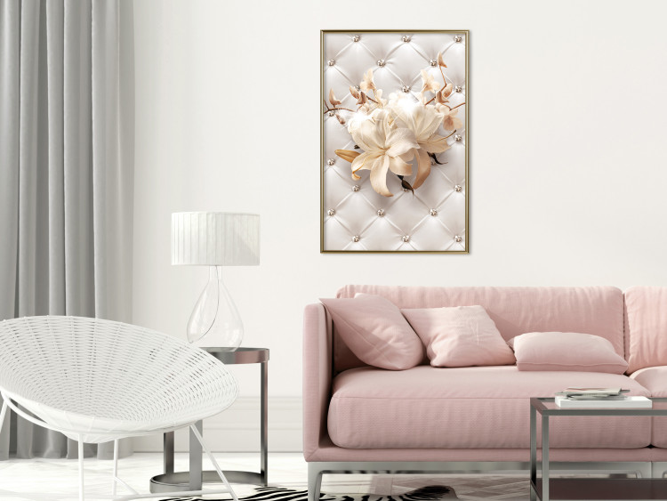 Poster Diamond Lilies - lily flower against white texture with crystals 124485 additionalImage 7