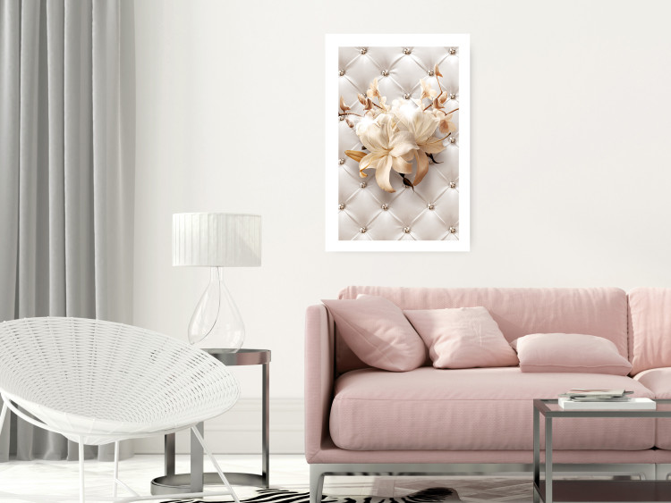 Poster Diamond Lilies - lily flower against white texture with crystals 124485 additionalImage 4