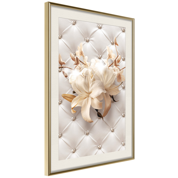 Poster Diamond Lilies - lily flower against white texture with crystals 124485 additionalImage 2