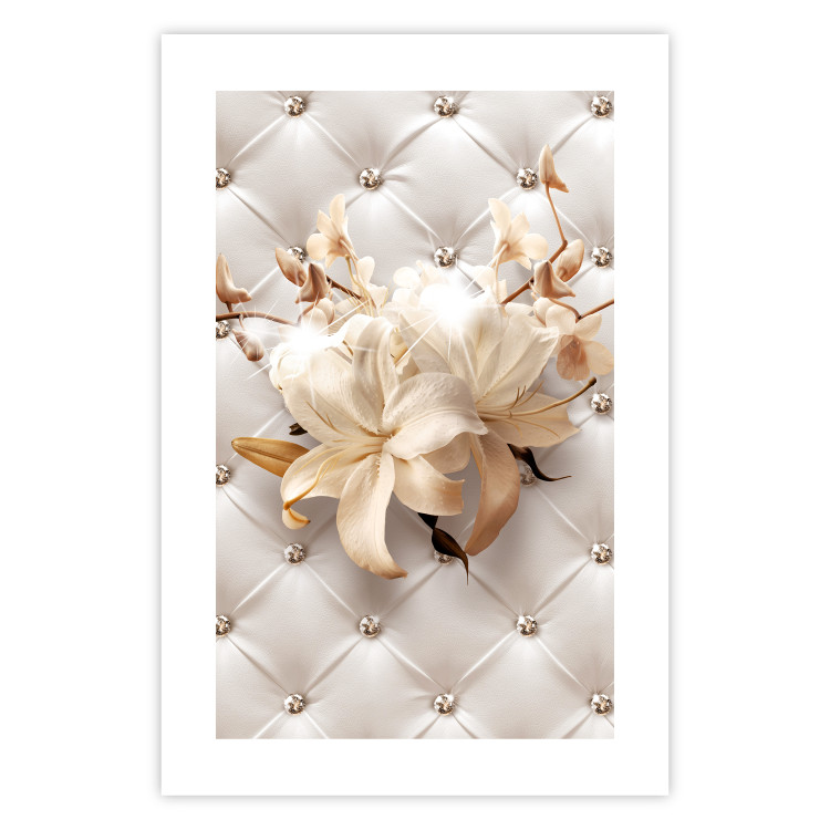 Poster Diamond Lilies - lily flower against white texture with crystals 124485 additionalImage 25