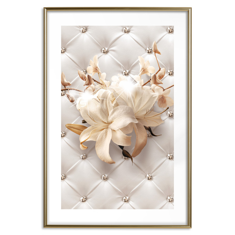Poster Diamond Lilies - lily flower against white texture with crystals 124485 additionalImage 16