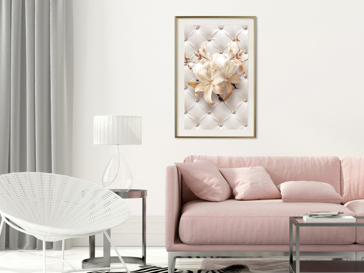 Poster Diamond Lilies - lily flower against white texture with crystals 124485 additionalImage 21