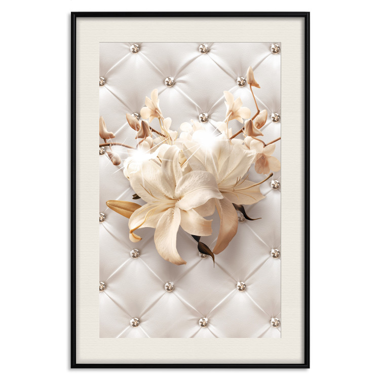 Poster Diamond Lilies - lily flower against white texture with crystals 124485 additionalImage 18