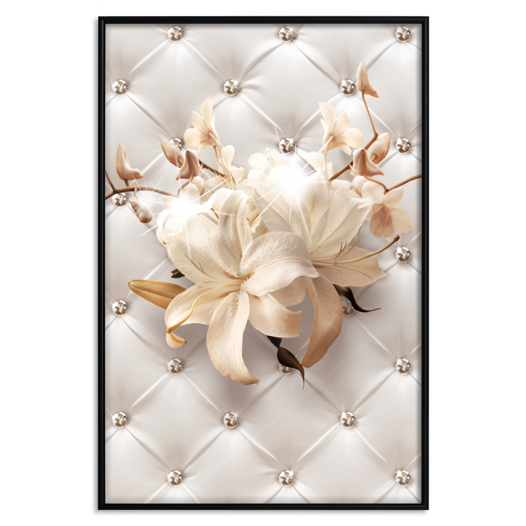 Poster Diamond Lilies - lily flower against white texture with crystals 124485 additionalImage 24
