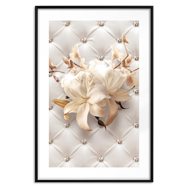 Poster Diamond Lilies - lily flower against white texture with crystals 124485 additionalImage 17