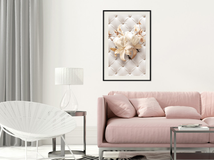 Poster Diamond Lilies - lily flower against white texture with crystals 124485 additionalImage 22