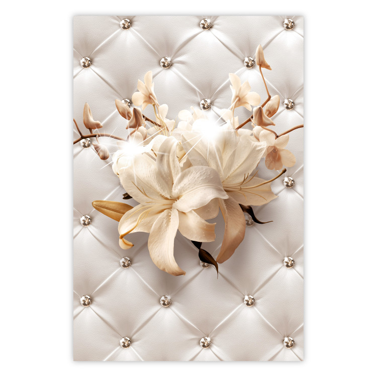 Poster Diamond Lilies - lily flower against white texture with crystals 124485