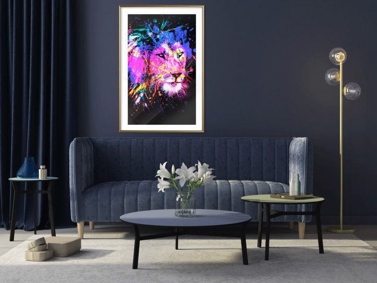 Wall Poster Rainbow Mane - colorful and abstract tiger head on a black background 126885 additionalImage 13