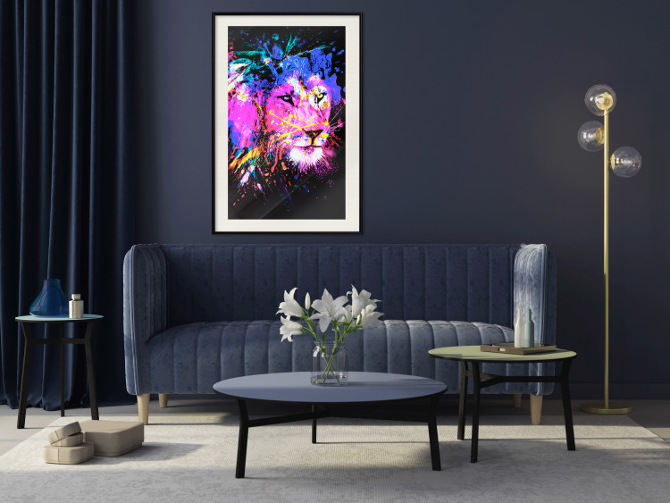 Wall Poster Rainbow Mane - colorful and abstract tiger head on a black background 126885 additionalImage 24