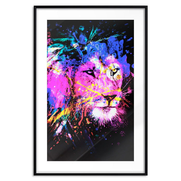 Wall Poster Rainbow Mane - colorful and abstract tiger head on a black background 126885 additionalImage 15