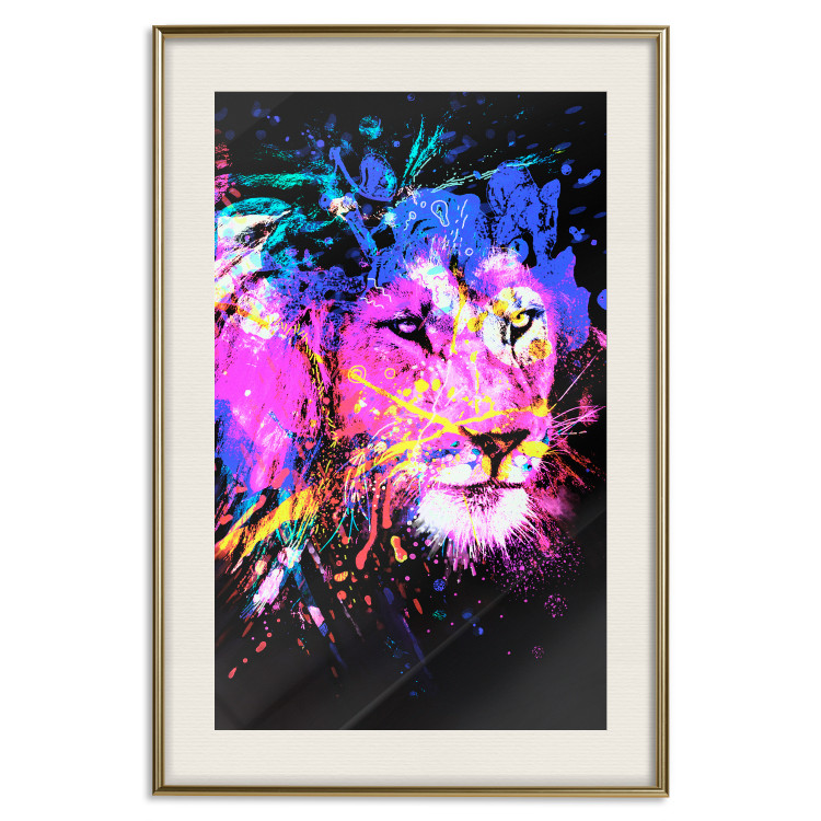 Wall Poster Rainbow Mane - colorful and abstract tiger head on a black background 126885 additionalImage 20