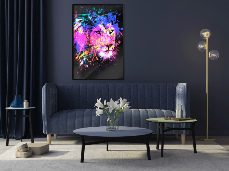 Wall Poster Rainbow Mane - colorful and abstract tiger head on a black background 126885 additionalImage 6