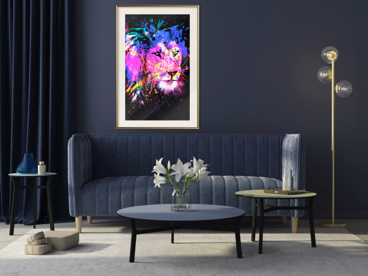 Wall Poster Rainbow Mane - colorful and abstract tiger head on a black background 126885 additionalImage 22