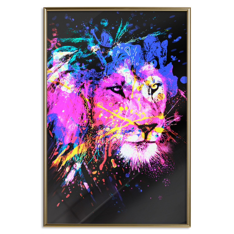 Wall Poster Rainbow Mane - colorful and abstract tiger head on a black background 126885 additionalImage 21