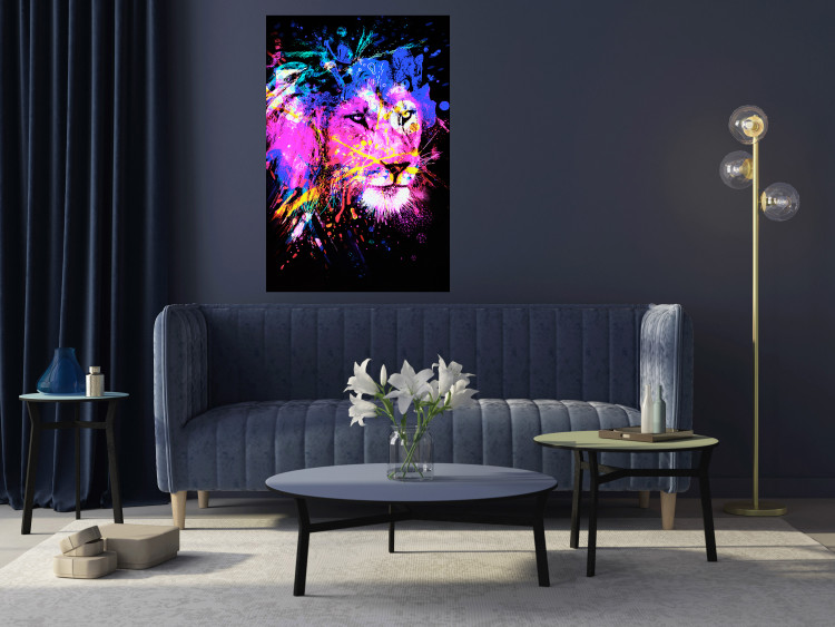 Wall Poster Rainbow Mane - colorful and abstract tiger head on a black background 126885 additionalImage 2