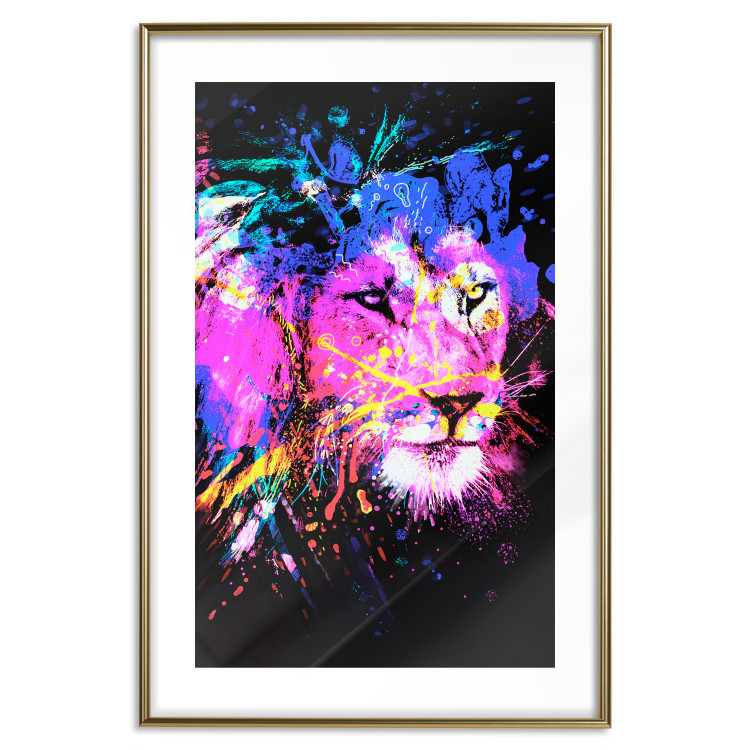 Wall Poster Rainbow Mane - colorful and abstract tiger head on a black background 126885 additionalImage 14