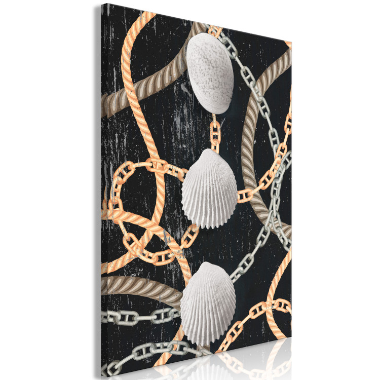 Canvas Shells, chains, string - a marine composition on a black background 127385 additionalImage 2