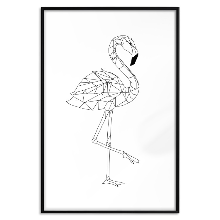 Poster Serene Flamingo - line art of bird with geometric figures on white background 128385 additionalImage 23