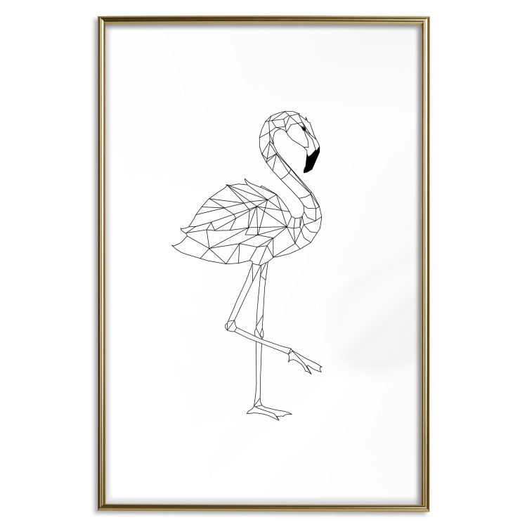 Poster Serene Flamingo - line art of bird with geometric figures on white background 128385 additionalImage 20