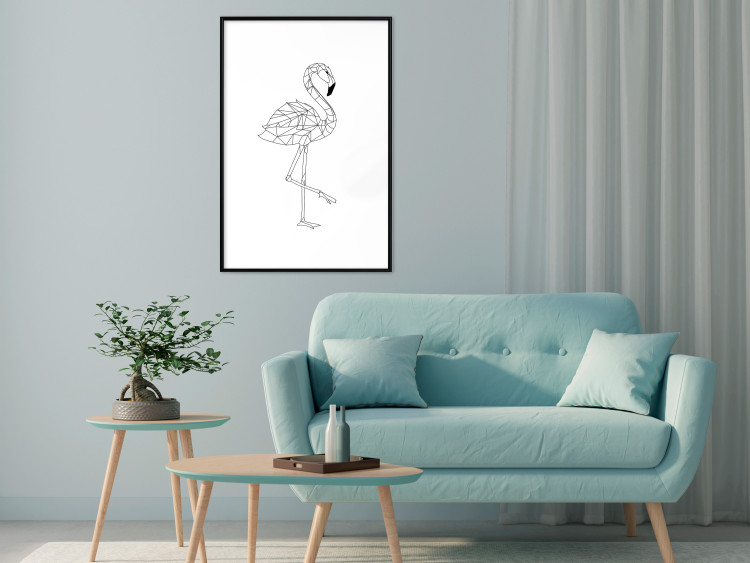 Poster Serene Flamingo - line art of bird with geometric figures on white background 128385 additionalImage 14