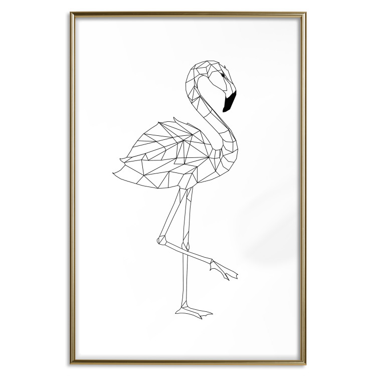 Poster Serene Flamingo - line art of bird with geometric figures on white background 128385 additionalImage 21