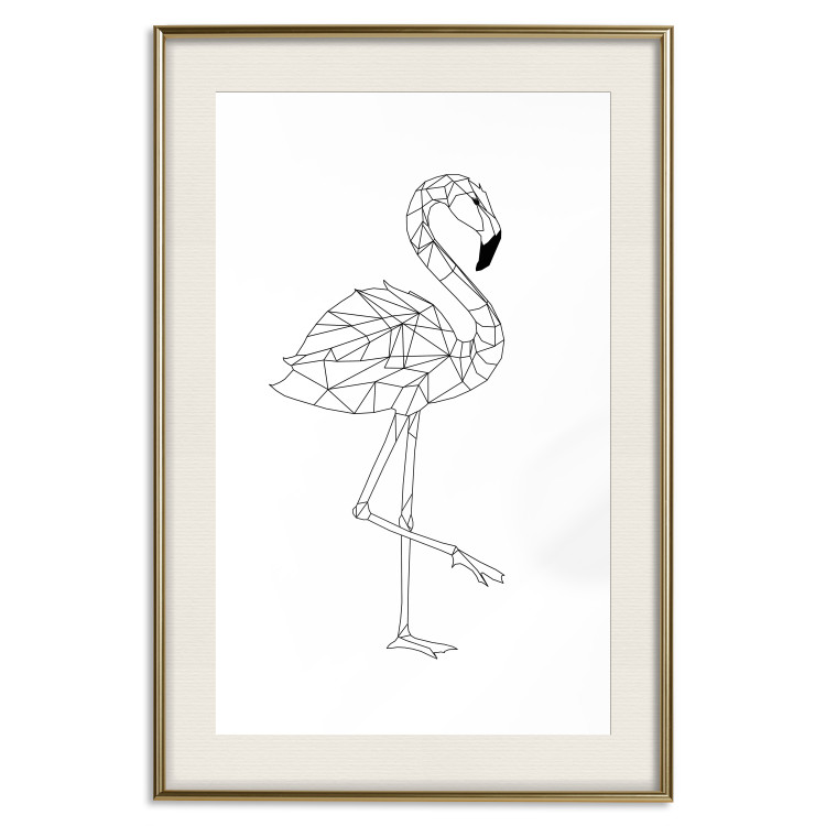 Poster Serene Flamingo - line art of bird with geometric figures on white background 128385 additionalImage 10