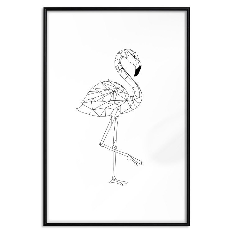 Poster Serene Flamingo - line art of bird with geometric figures on white background 128385 additionalImage 19