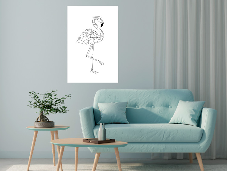 Poster Serene Flamingo - line art of bird with geometric figures on white background 128385 additionalImage 6