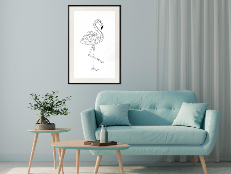 Poster Serene Flamingo - line art of bird with geometric figures on white background 128385 additionalImage 15