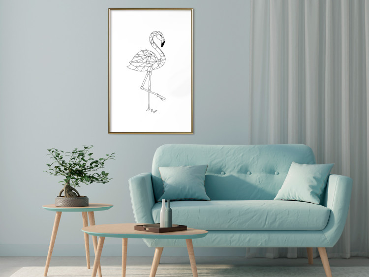 Poster Serene Flamingo - line art of bird with geometric figures on white background 128385 additionalImage 18
